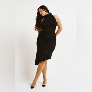 revolve Miaou Karina Halter black backless jersey ruffle midi dress size 12